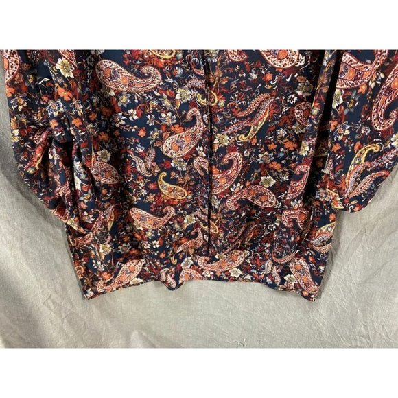 Terrra Sky‎ Shirt Women 1X Blue Orange Floral Paisley Long Sleeve Top Ladies. - Picture 3 of 8